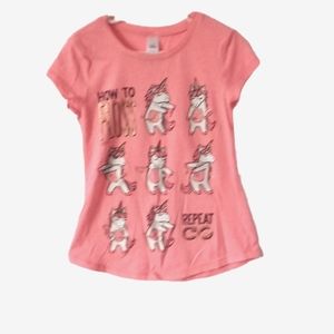 Justice girl size 6 short sleeve "how to floss" unicorn shirt pink